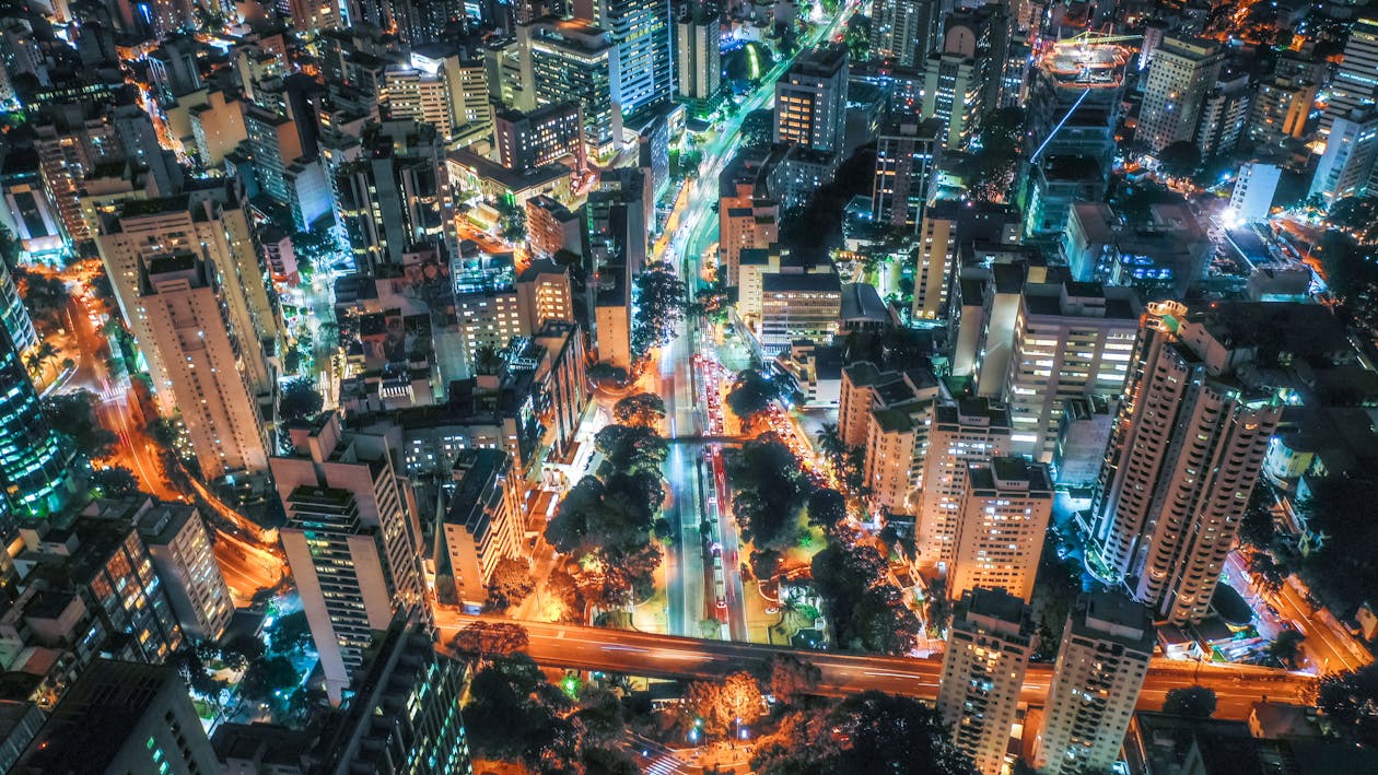 Free Aerial Photo of Cityscape at Night Stock Photo