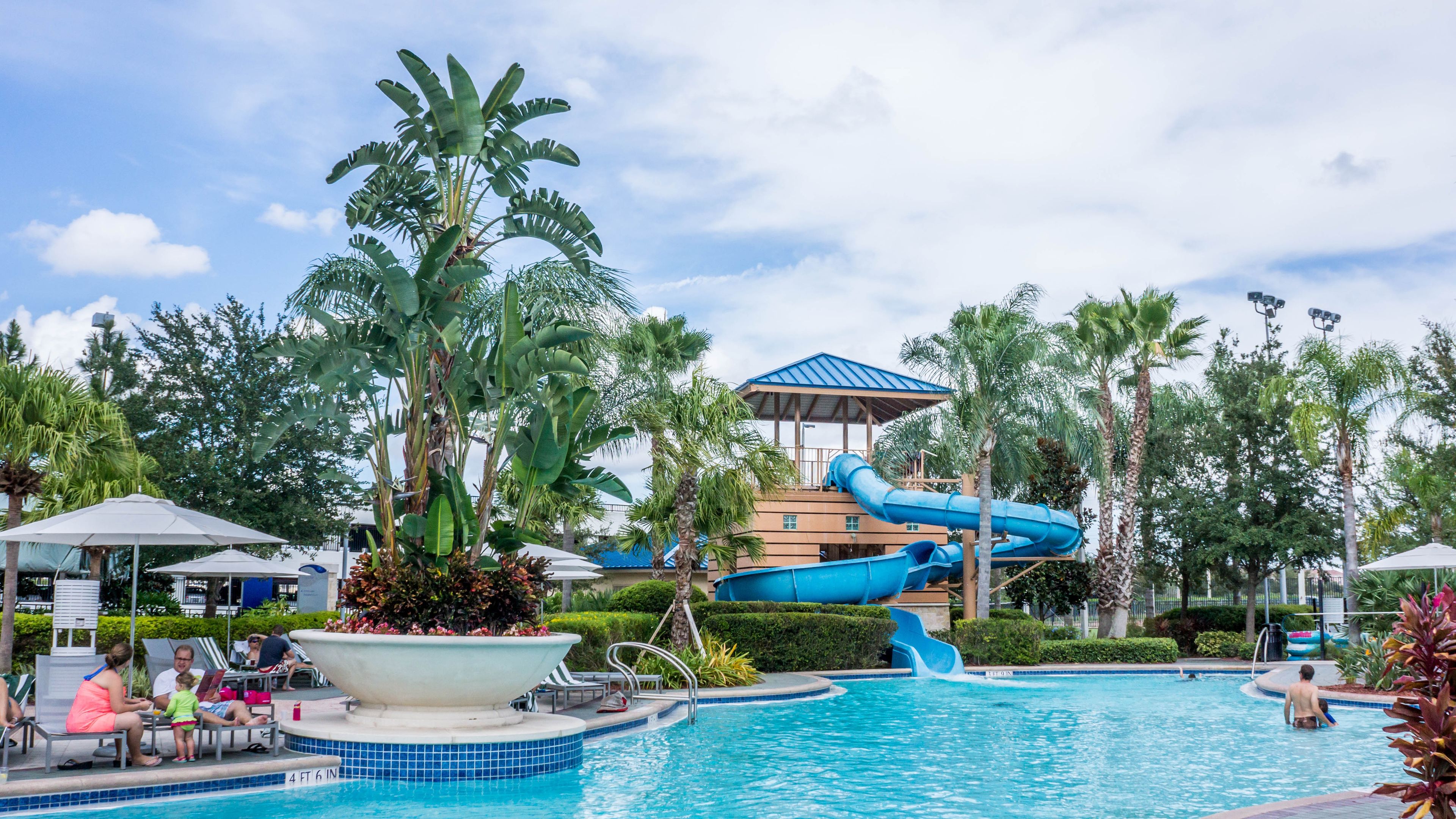 On-site waterpark with slides and a giant tipping bucket at a family resort in Surfers Paradise