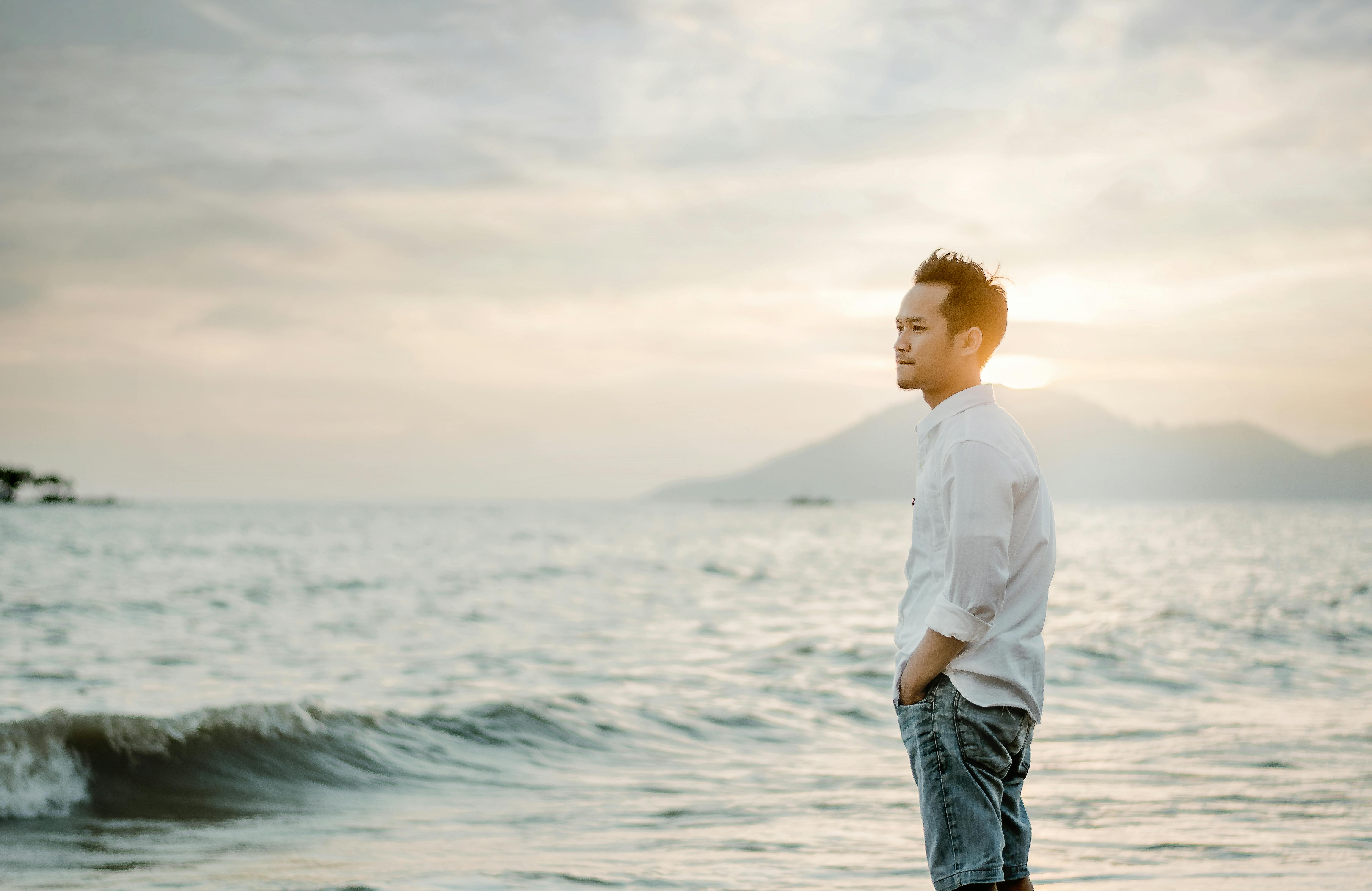 Man Standing Shorts On Sea Beach Stock Photo 282398702