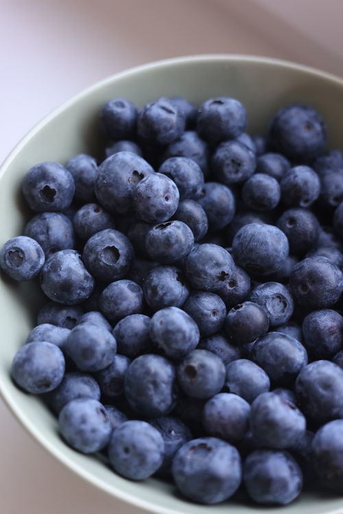 Free A close-up shot of fresh, organic blueberries in a bowl highlighting their natural ripeness. Stock Photo