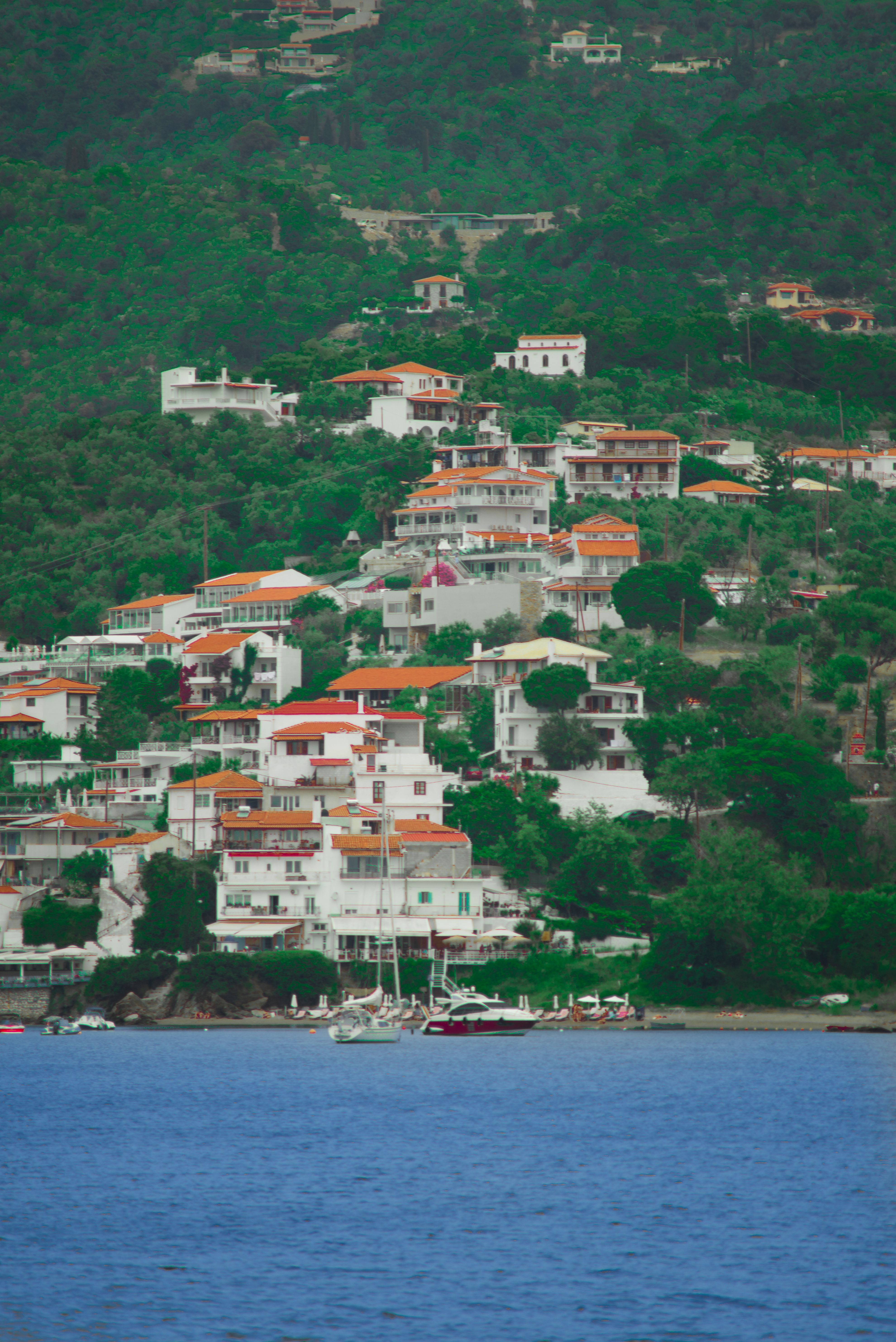 Charming town of Skiathos, Greece overlooking the sea