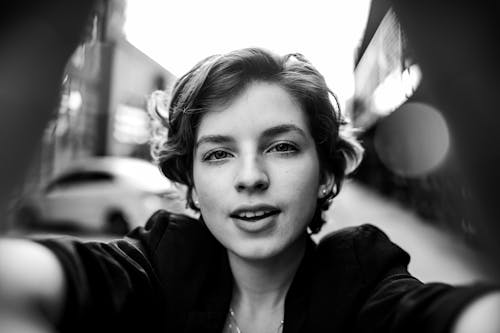 Monochrome Photo of Woman With Short Hair