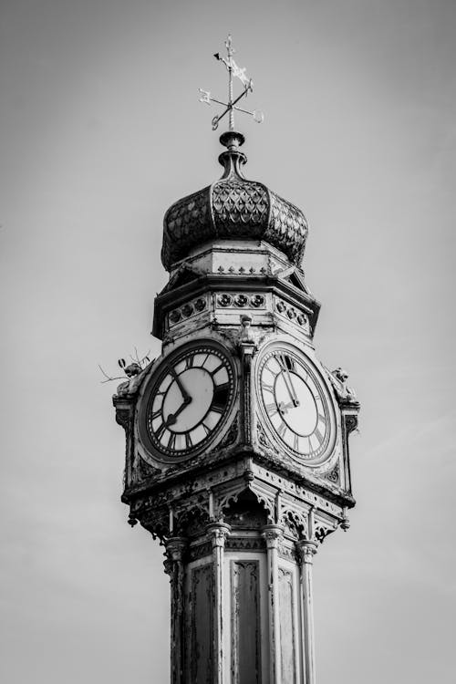 Free stock photo of antique watch, belem tower, black-and-white
