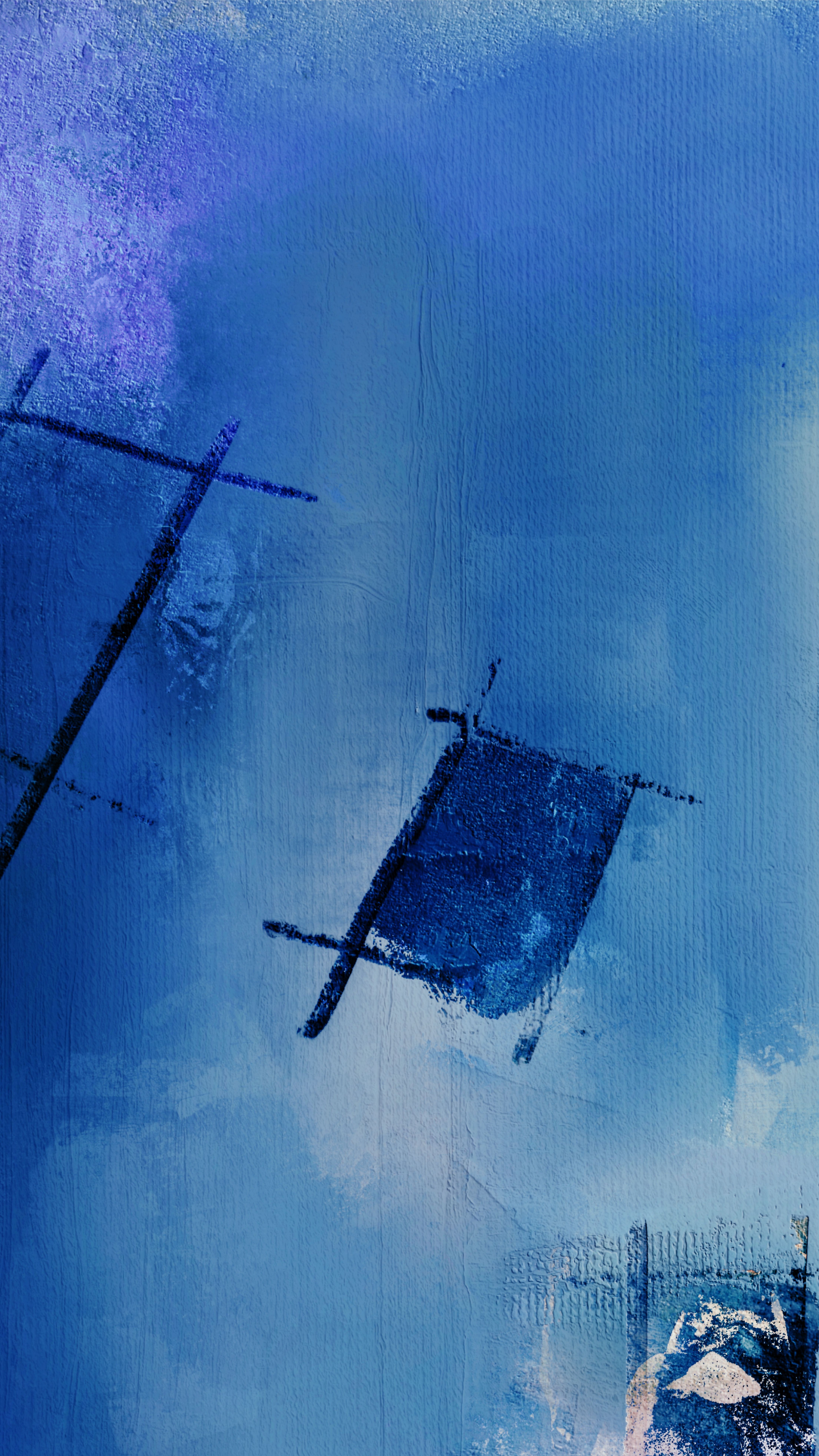 Abstract blue painting featuring geometric patterns and texture for artistic backgrounds.