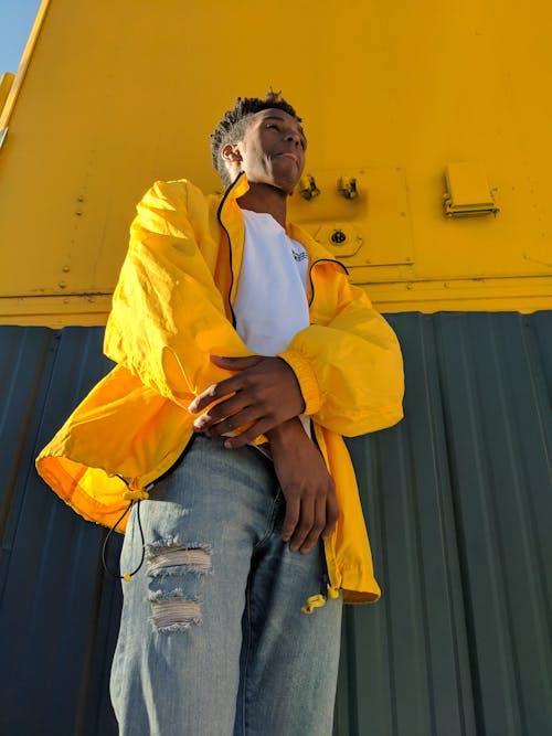 Free Man Wearing Yellow Jacket  Stock Photo