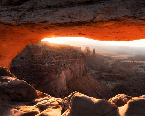 Free Stunning sunrise view through Mesa Arch in Canyonlands National Park, Utah. Stock Photo
