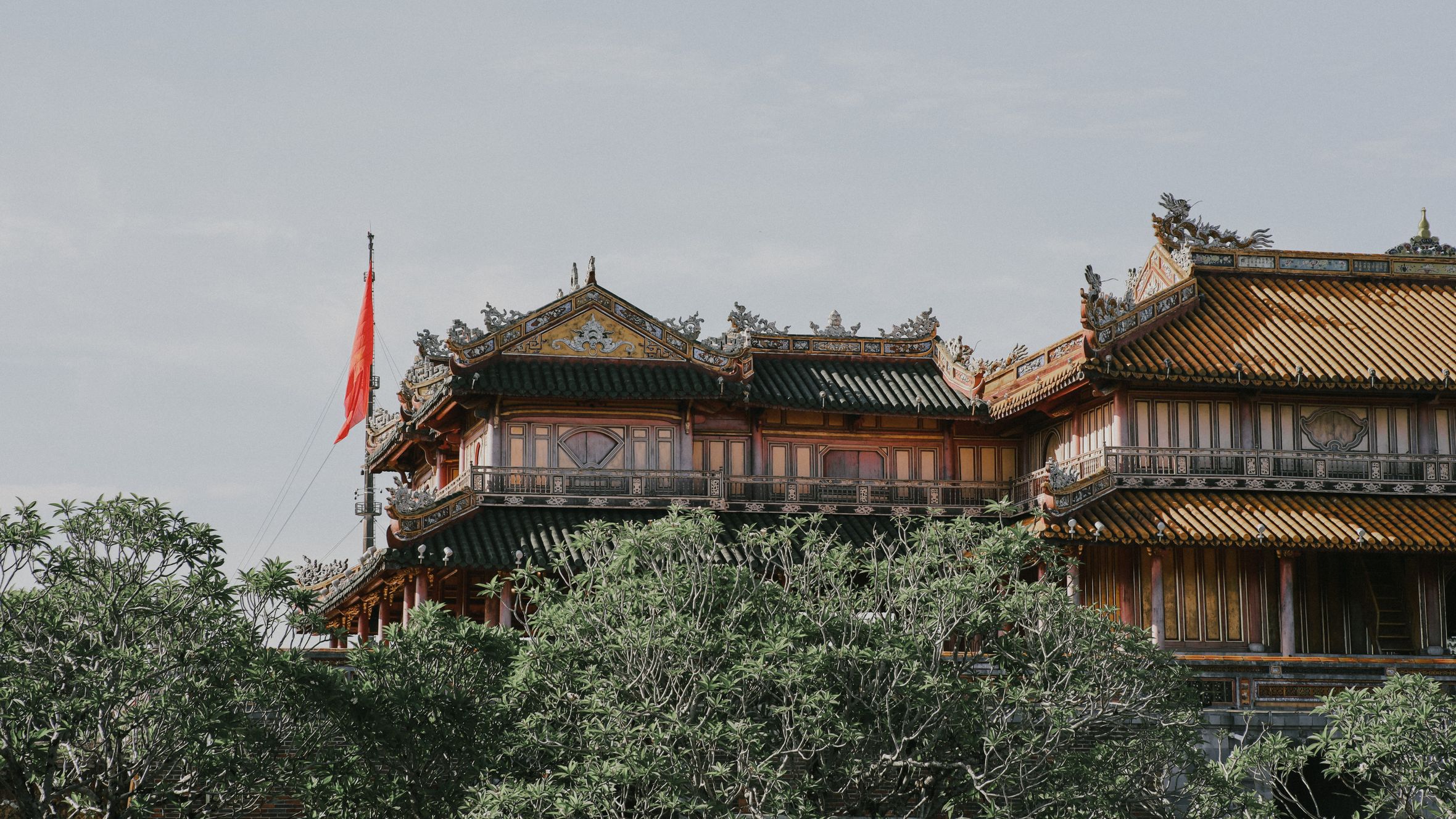 Scenic view of the iconic Meridian Gate in Hue, Vietnam, showcasing traditional architecture.