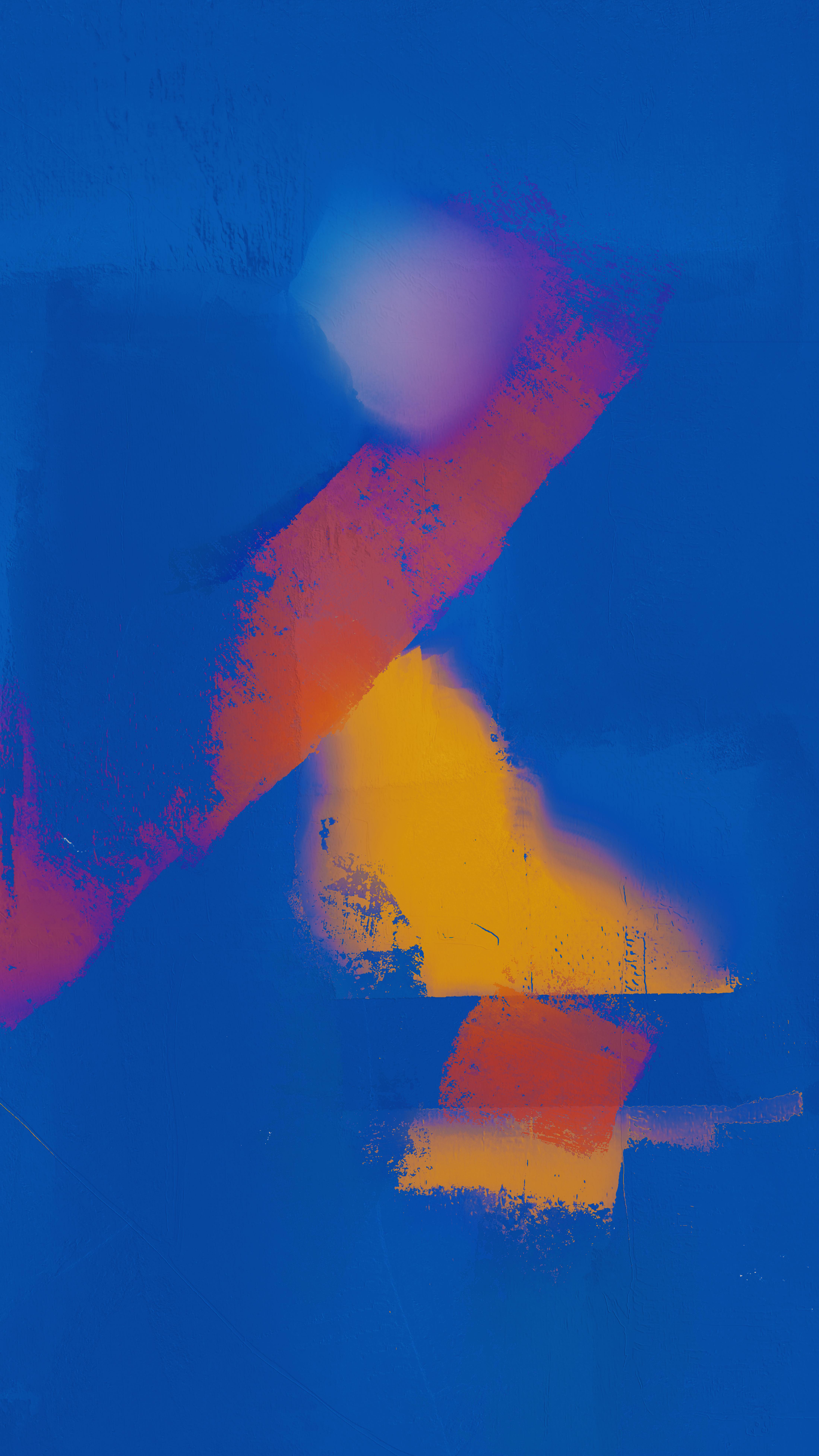 Dynamic abstract art featuring vibrant blue and orange colors creating a sense of movement.