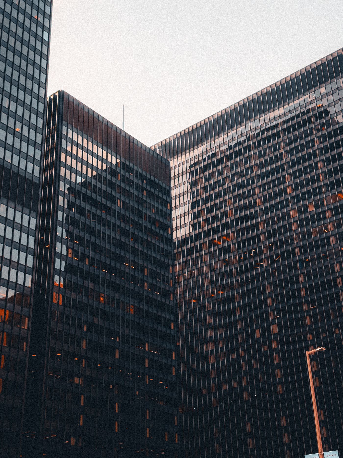 City skyline at sunset