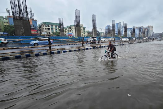 Image shows flooded streets in Burhanpur after unprecedented rainfall, highlighting the waterlogging crisis in the city.