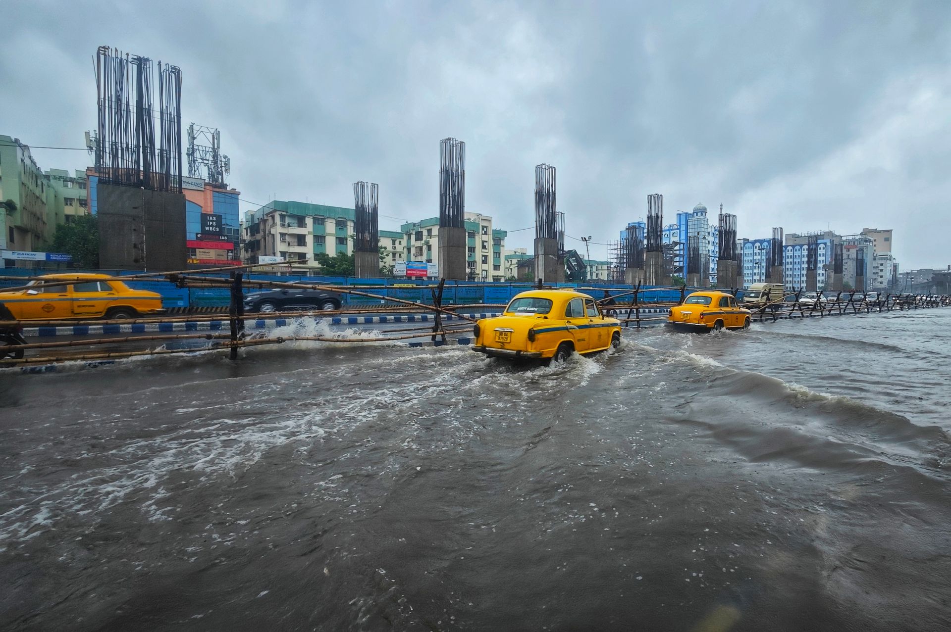 Taxis on Street during Flood