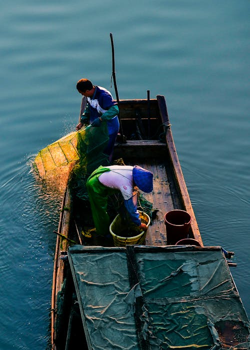 Foto Des Fischers Auf Einem Boot