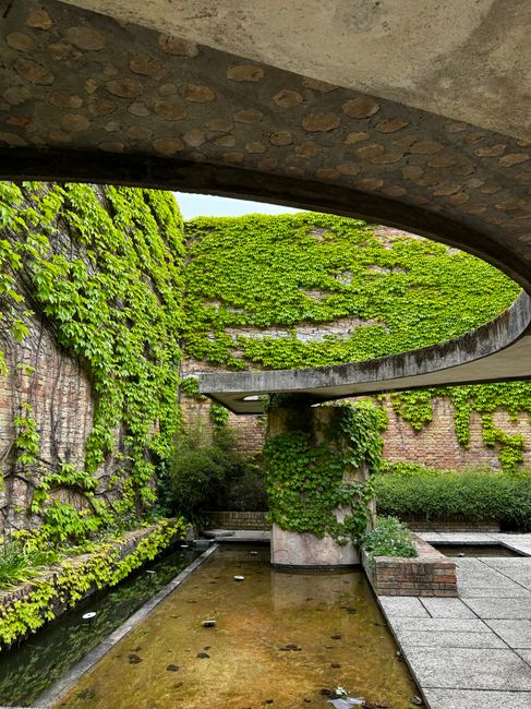 Beautiful ivy-covered walls and pavilion in Venice, Italy at Giardini della Biennale.