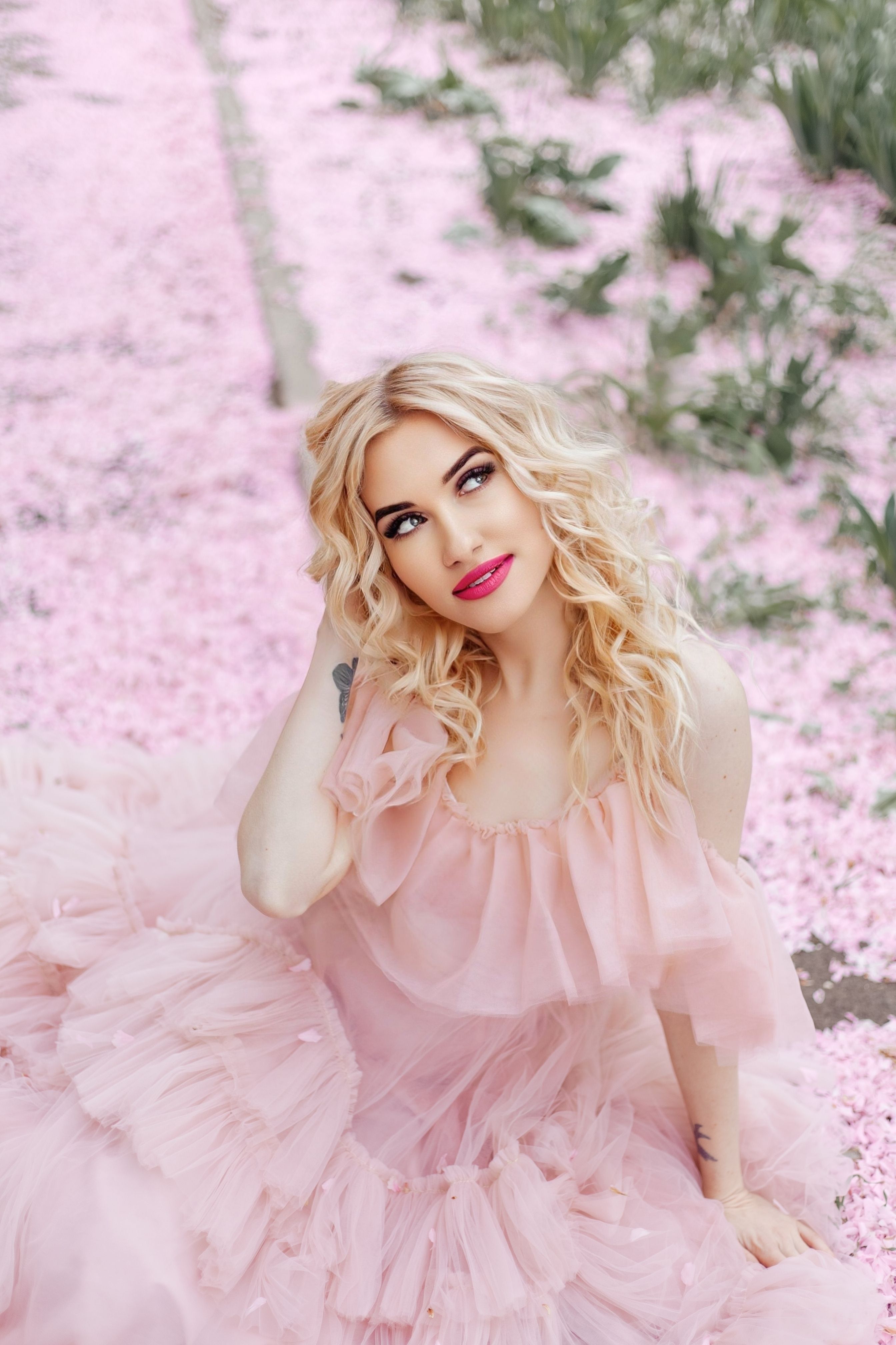 Portrait of Blonde Woman in Pink Dress  Free Stock Photo