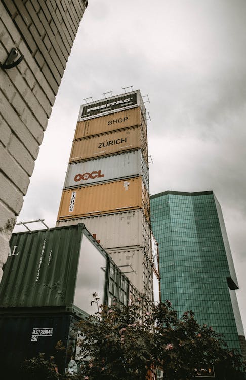 A tall building with a large container on top