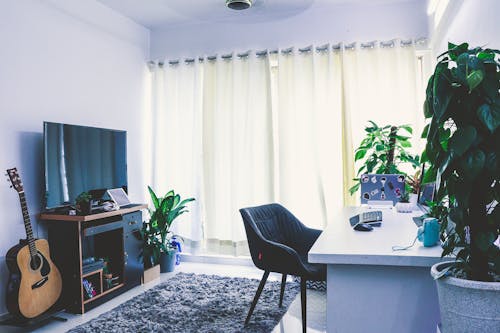 Free stock photo of acoustic guitar, desk, desktop