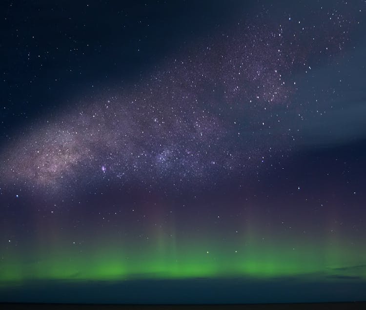 Green Aurora With Starry Sky