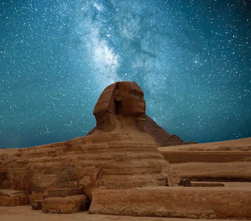 Free Great Sphinx Of Giza Under Blue Starry Sky Stock Photo