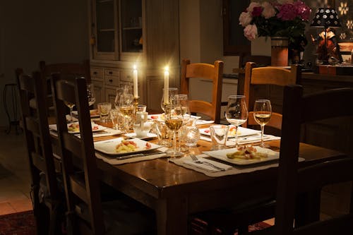 Free Dinnerware Set on Brown Wooden Table Stock Photo