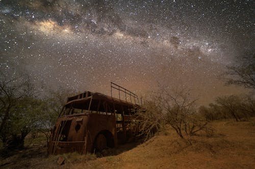 Abandoned bus milky way