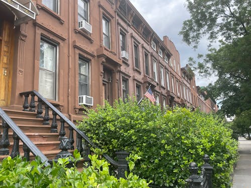 Brooklyn Brownstones with an American Flag