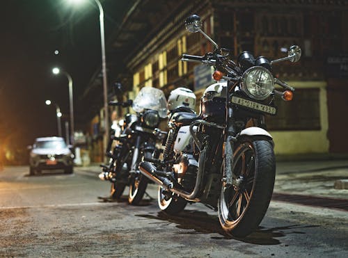 Royal Enfield Motorbikes at Night