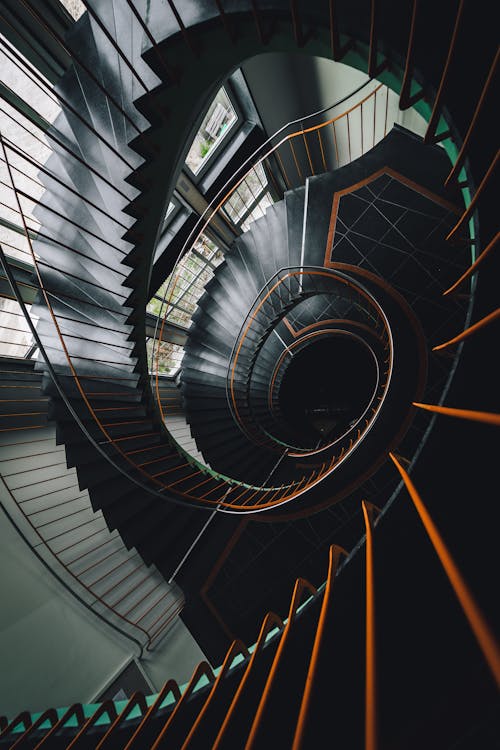 Spiral Staircase with Metal Handrails