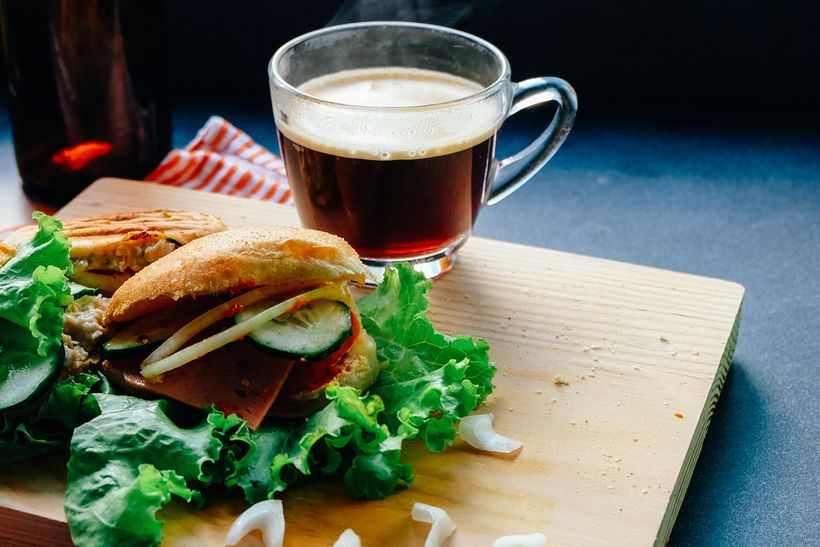 Sandwich with fresh ingredients on a board, photo by Pixabay on Pexels