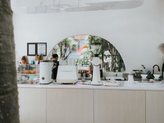 Cozy bar area with wooden stools