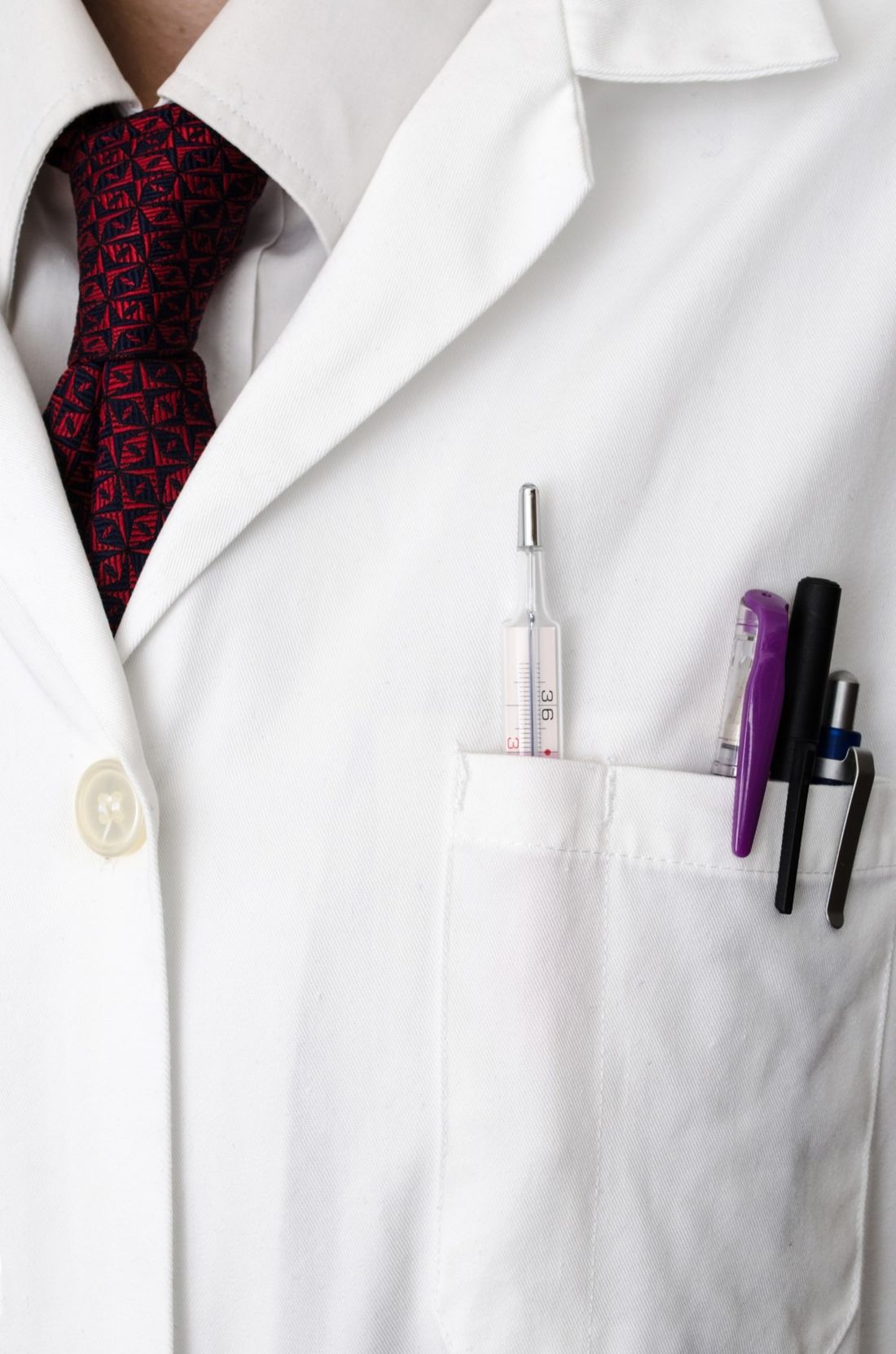 clinician white coat with pens
