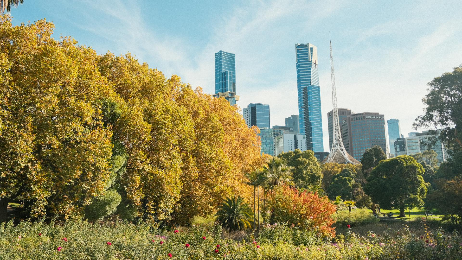 View of the Queen Victoria Gardens in Autumn, Melbourne, Australia