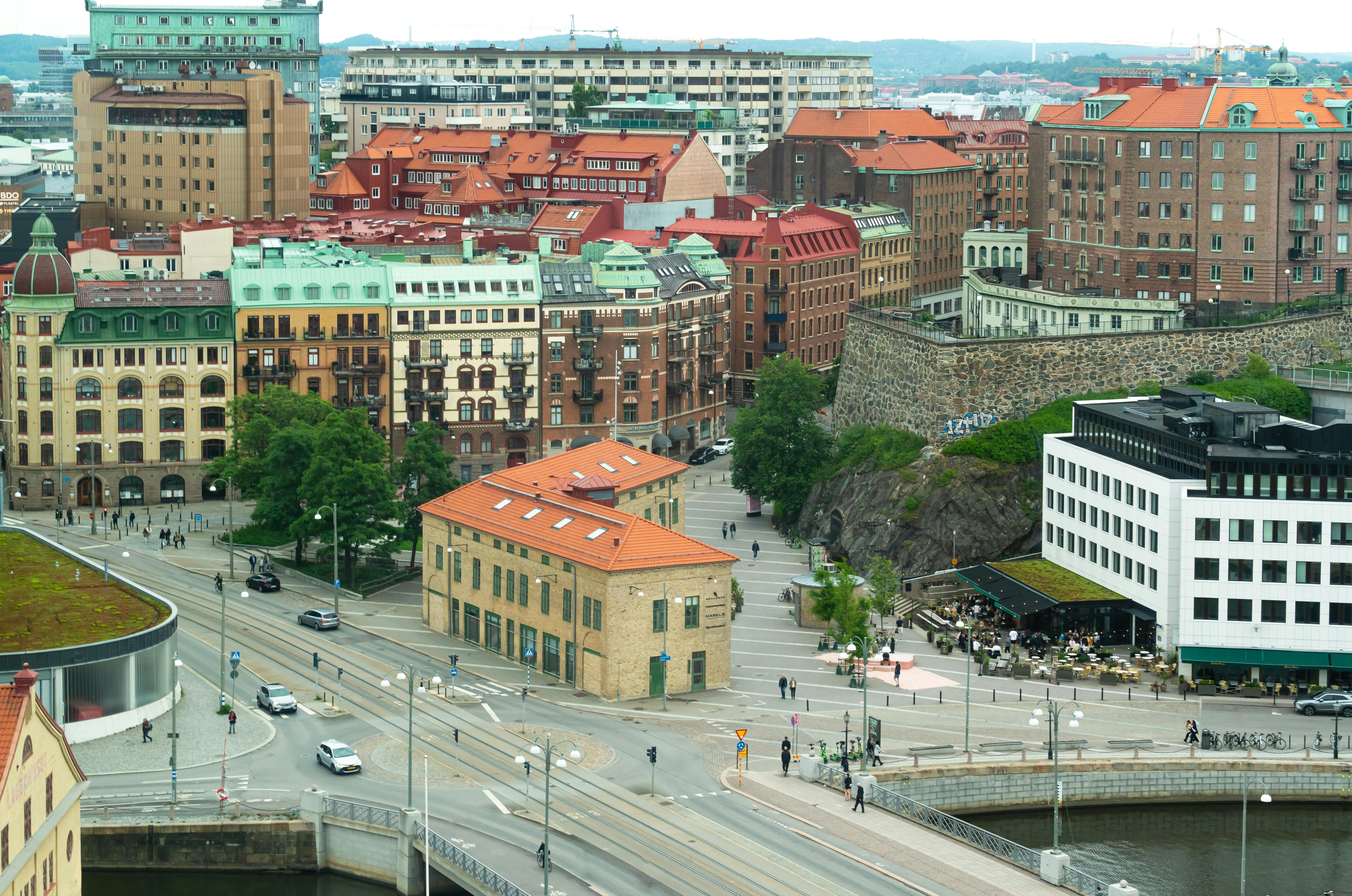 ヴェストラ イェータランド県, スウェーデン, スカンジナビア, ストリートビュー, ストリートライフ, ダウンタウン, ドローン撮影