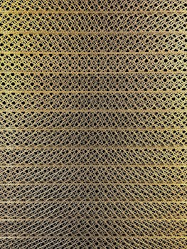 Close-up of a gold mesh design showcasing intricate and ornate patterns in vertical alignment.