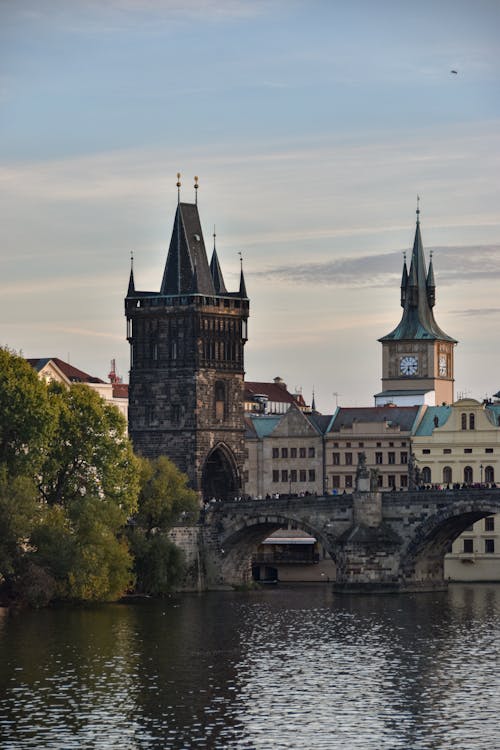 A view of the charles bridge and the old town