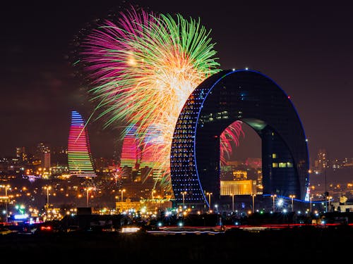 Free Fireworks over Baku at Night Stock Photo