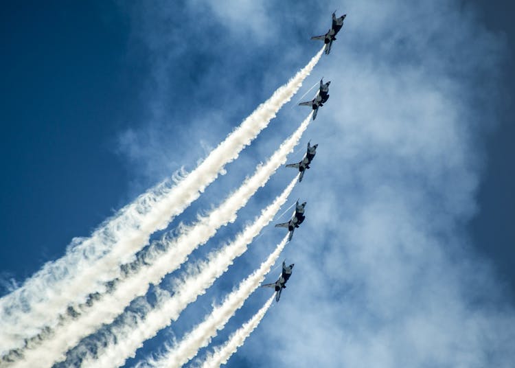 Fighter Planes On Air Show Under Blue Sky