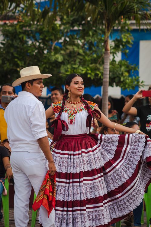 Free Colorful traditional dance by performers in Pinotepa Nacional, Oaxaca, Mexico. Stock Photo
