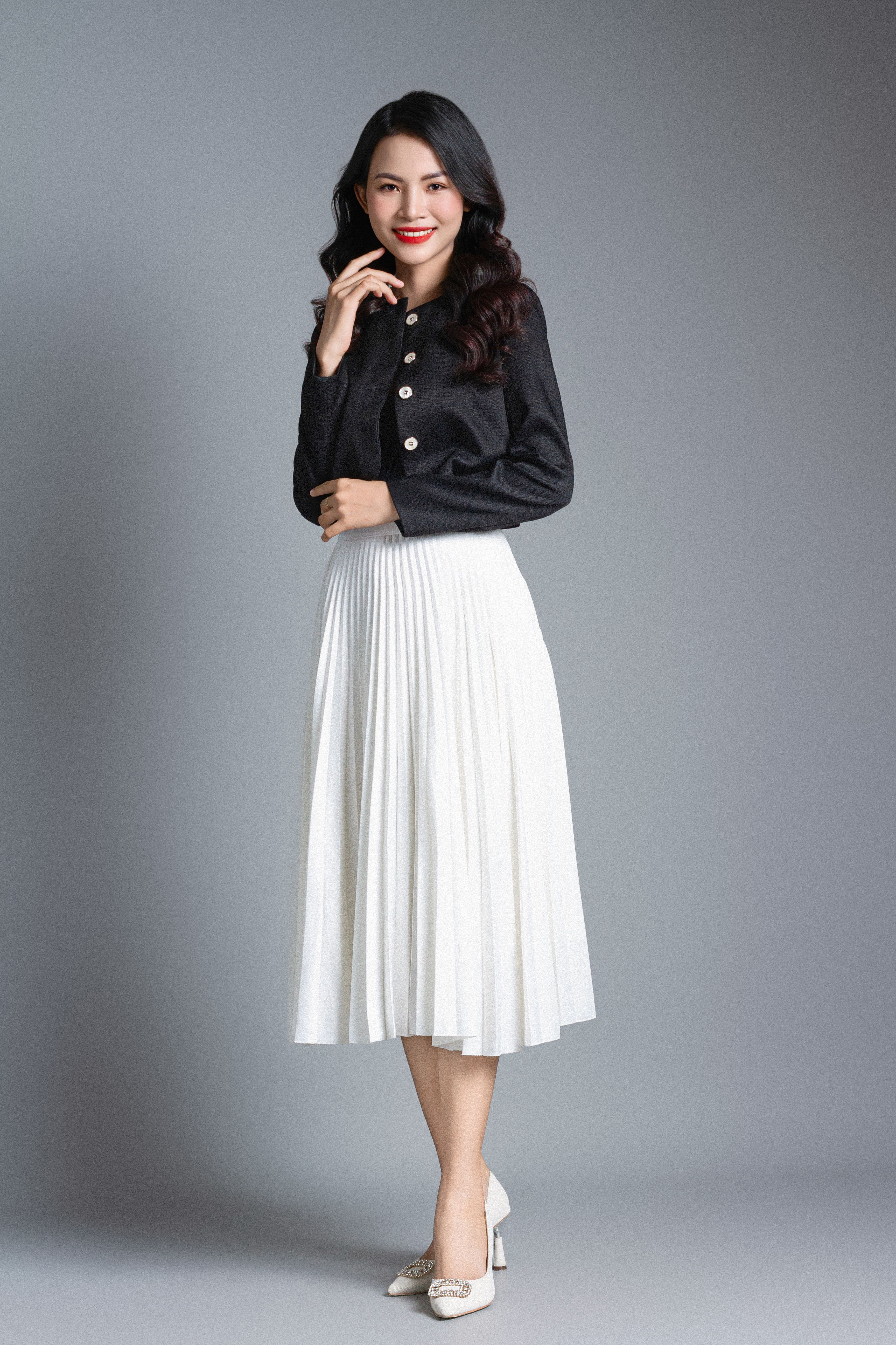 White Pleated Midi Skirt