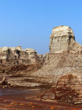 Striking rock formations create a rugged landscape in Ethiopia's natural scenery.