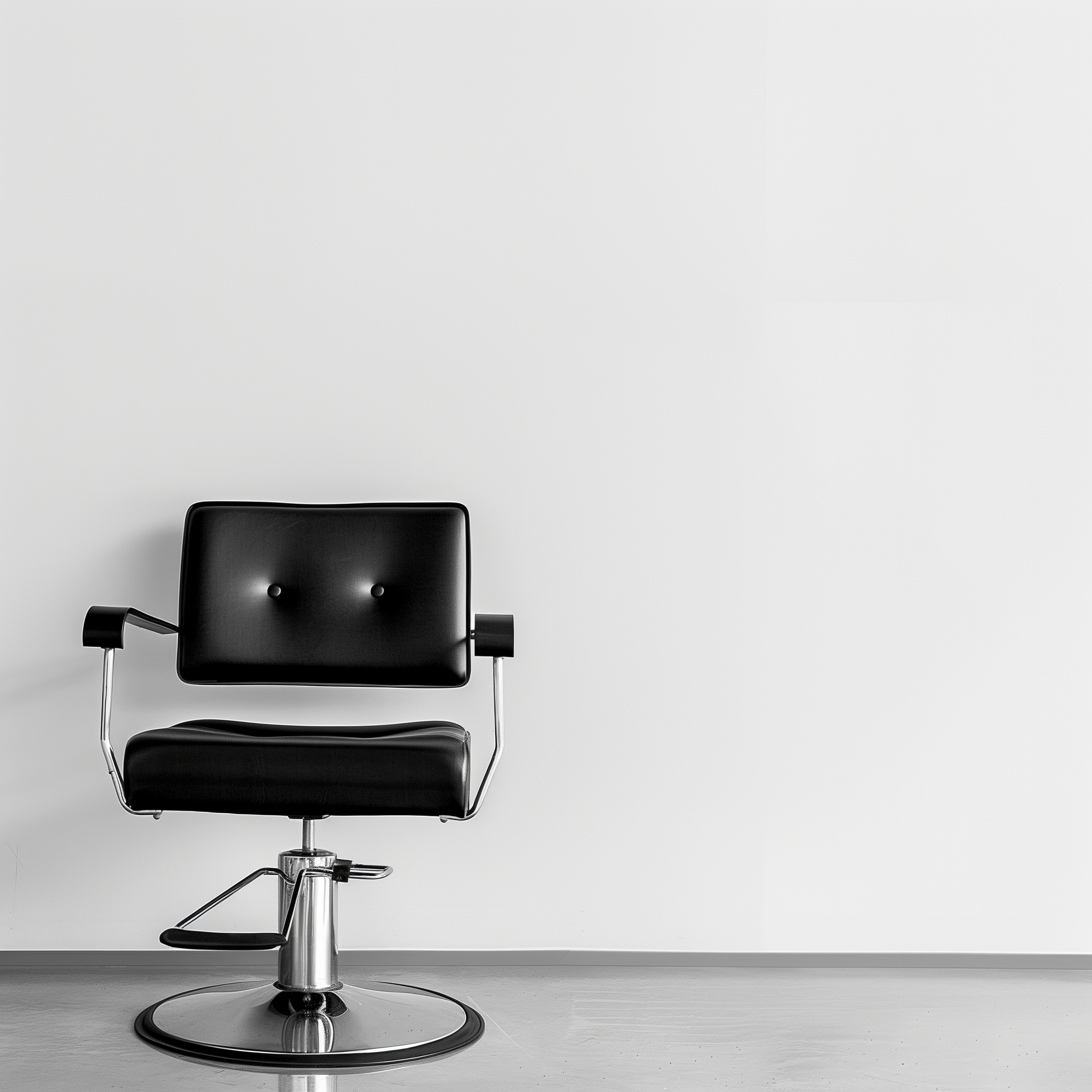 Sleek black leather chair with chrome accents in a minimalist interior, highlighting modern design aesthetics.