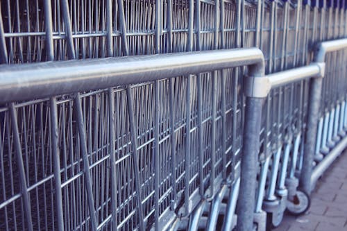 Closeup Photography of Gray Metal Shopping Carts