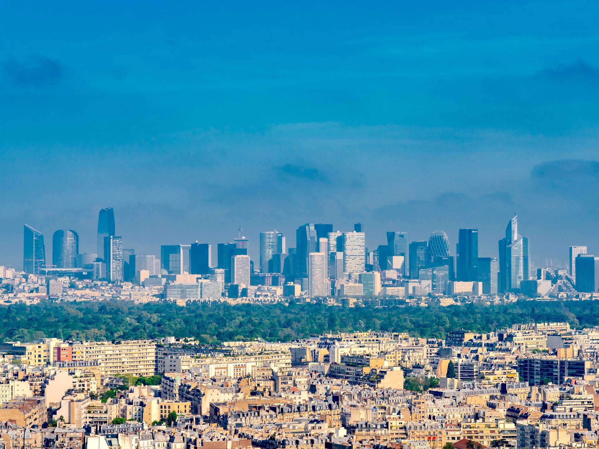 Skyscrapers of Paris Financial Center from Above the Residential Area