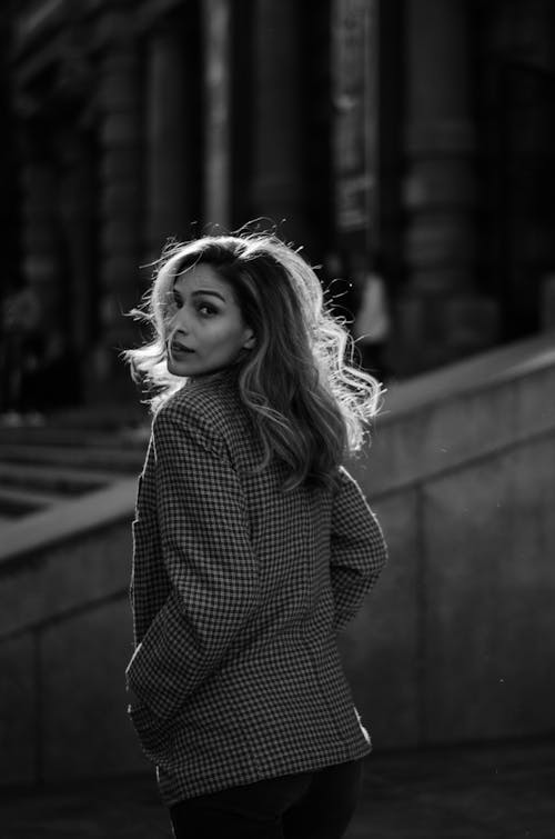 Grayscale Photography of Woman Wearing Dress Shirt