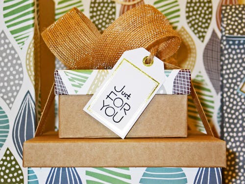 Free Close-up Photo of Gift Boxes with Greeting Card Stock Photo