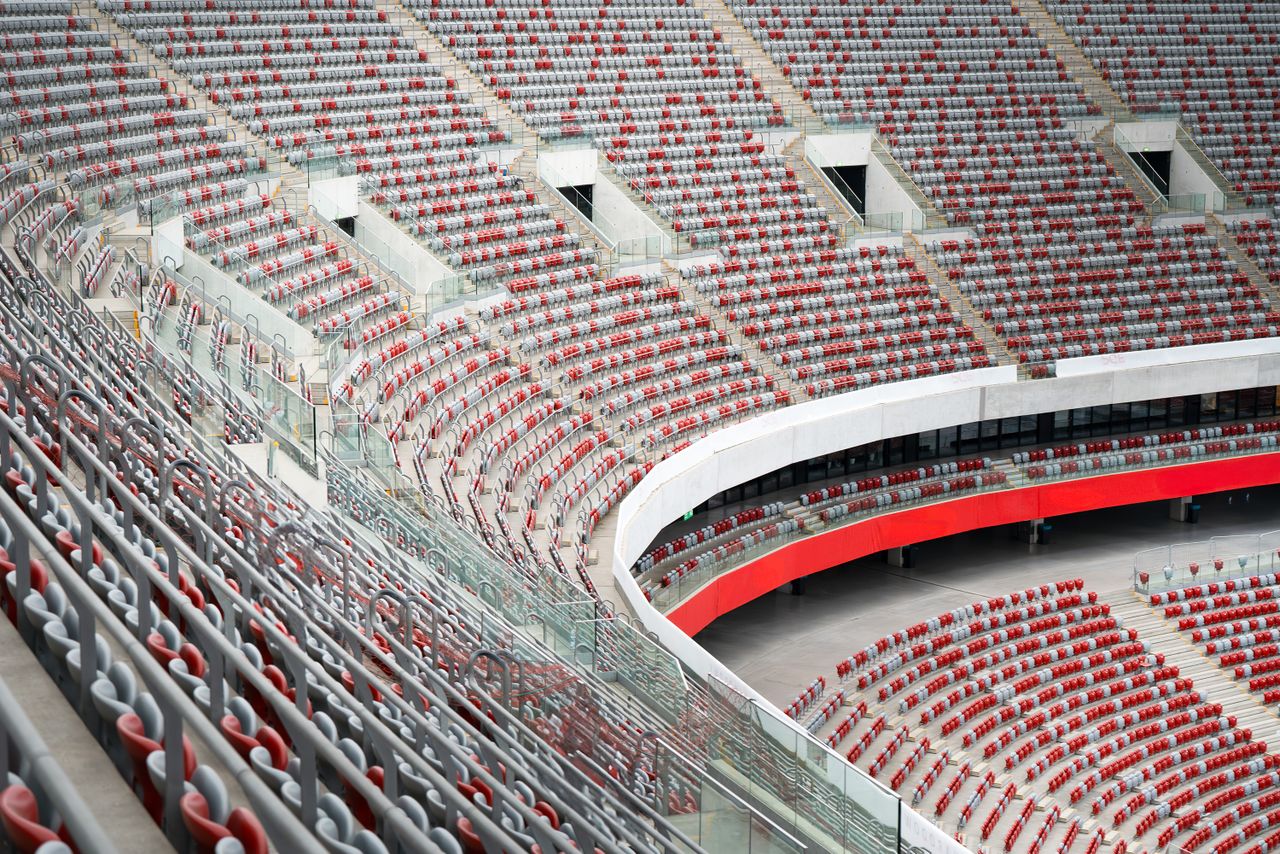 aerial view of empty seats in warsaw s national stadium in poland show