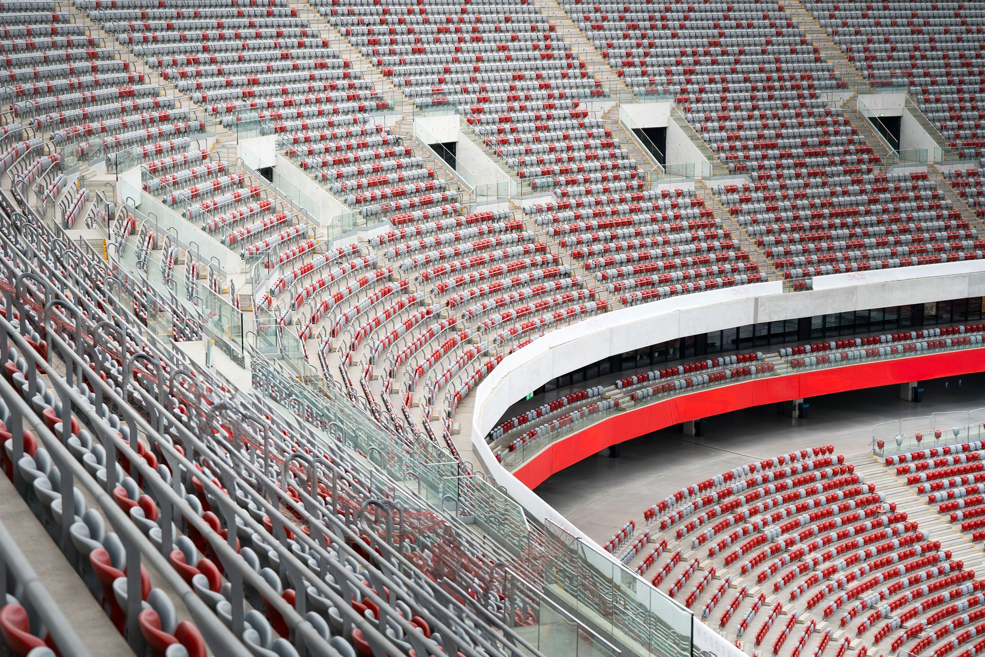 Aerial view of empty seats in a football stadium