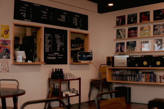 Retro cafe with vinyl records