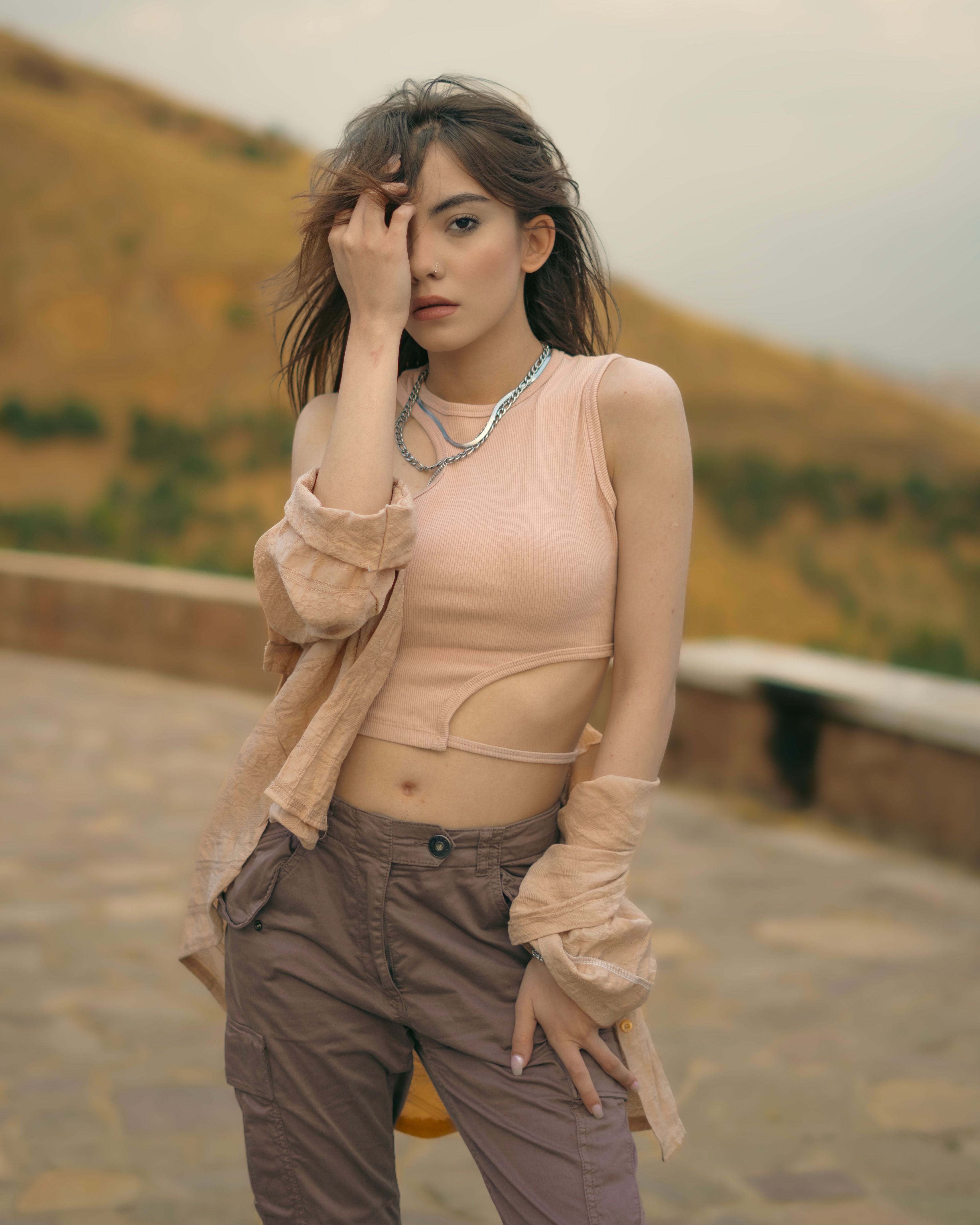 Blusa Canelada Bege Manga Longa