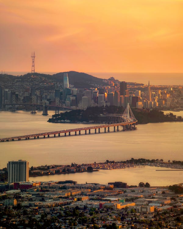 San Francisco-Oakland Bay Bridge at Sunset