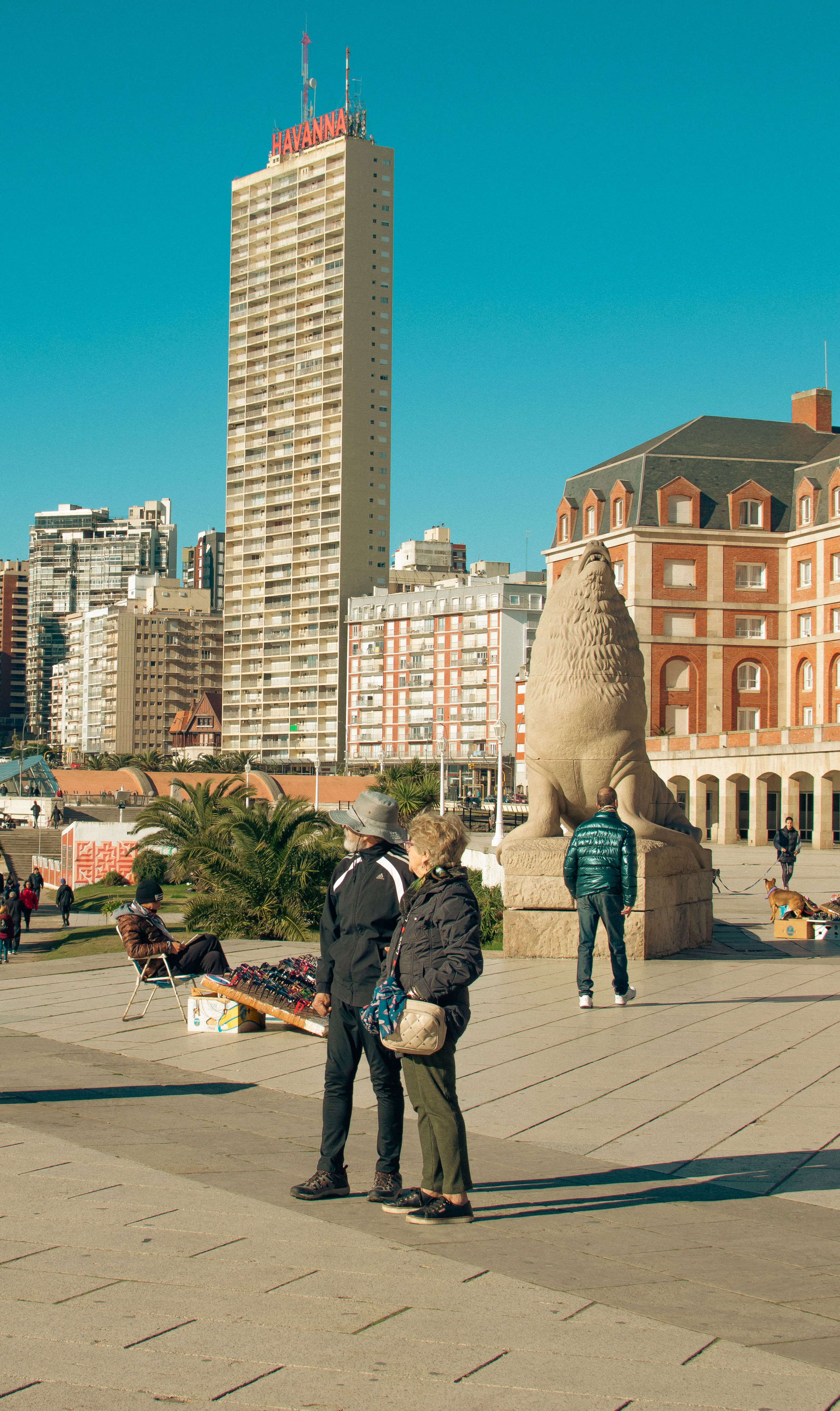 Two people standing in front of a building with tall buildings · Free ...